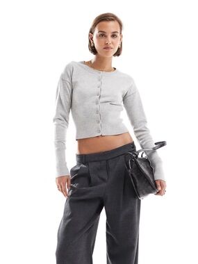 Cotton On Everfine Round Neck Cardigan in Grey Marle